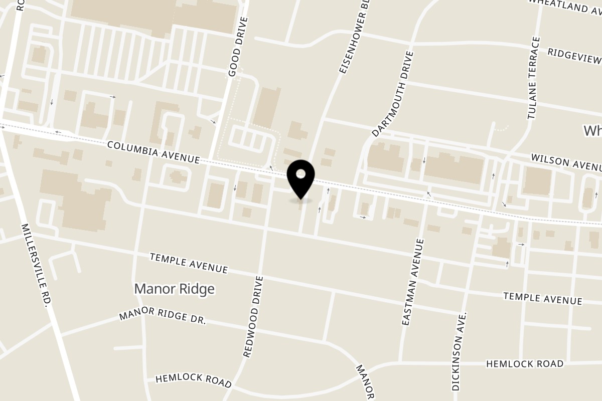 Map showing the location of Lucky Dog Cafe on 1942 Columbia Ave in Lancaster